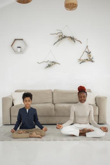 Mother and child meditating